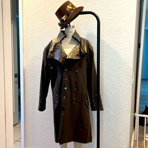 Steampunk Coat w Hat bundle cosplay burning man Halloween costume mens 20’s XL